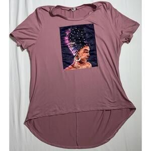 Minette Black African American Woman Womens Pink Short Sleeve Blouse T-Shirt 2x